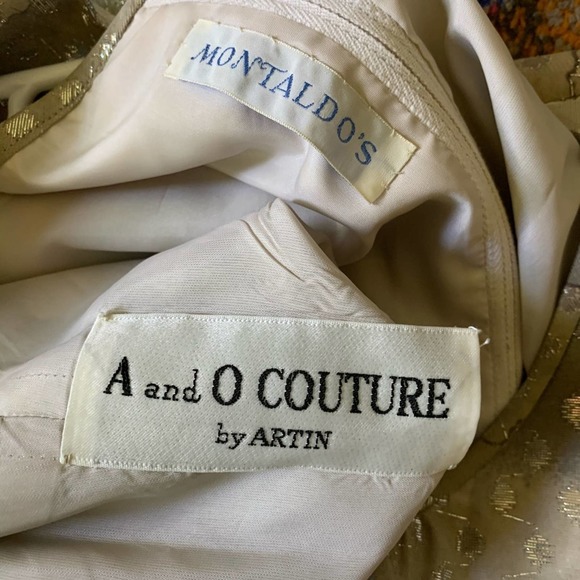 VINTAGE 70’s Belted Floral Maxi Gown Metallic Dot - Picture 5 of 15